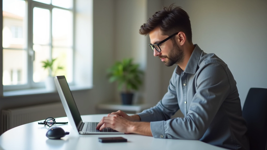 Designer trabalhando em projeto responsivo em laptop moderno com dispositivos móveis ao redor